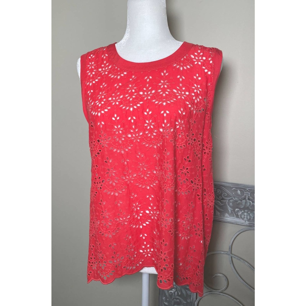 Democracy NWT NEW Tank Womens XS Red Tunic Eyelet Sleeveless Pullover Casual Top